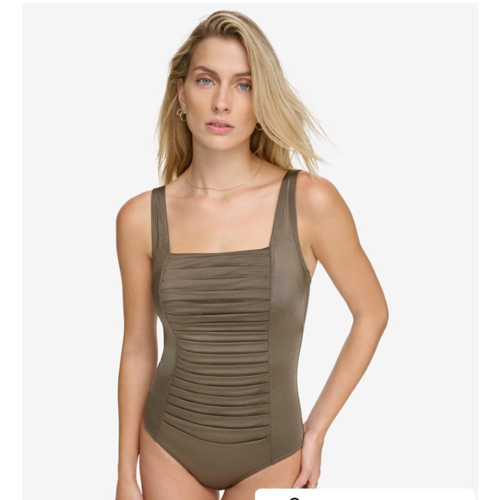 CK One Piece Pleated Swim Suit NWT